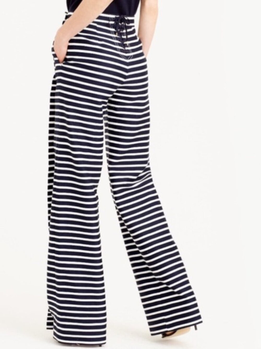 J. Crew Nautical Stripe Sailor Pant Size 4 Wide Leg Coastal Beach Resort - Picture 3 of 12